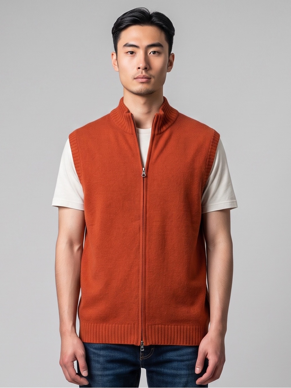 Toscano Made in Italy Wool blend Men's Zip-Front Knit Vest in Rust. Gorpcore. L